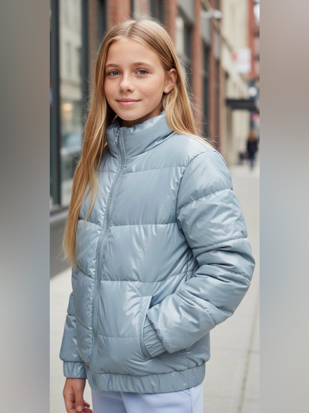 art class Light Blue Puffer Jacket for Kids
